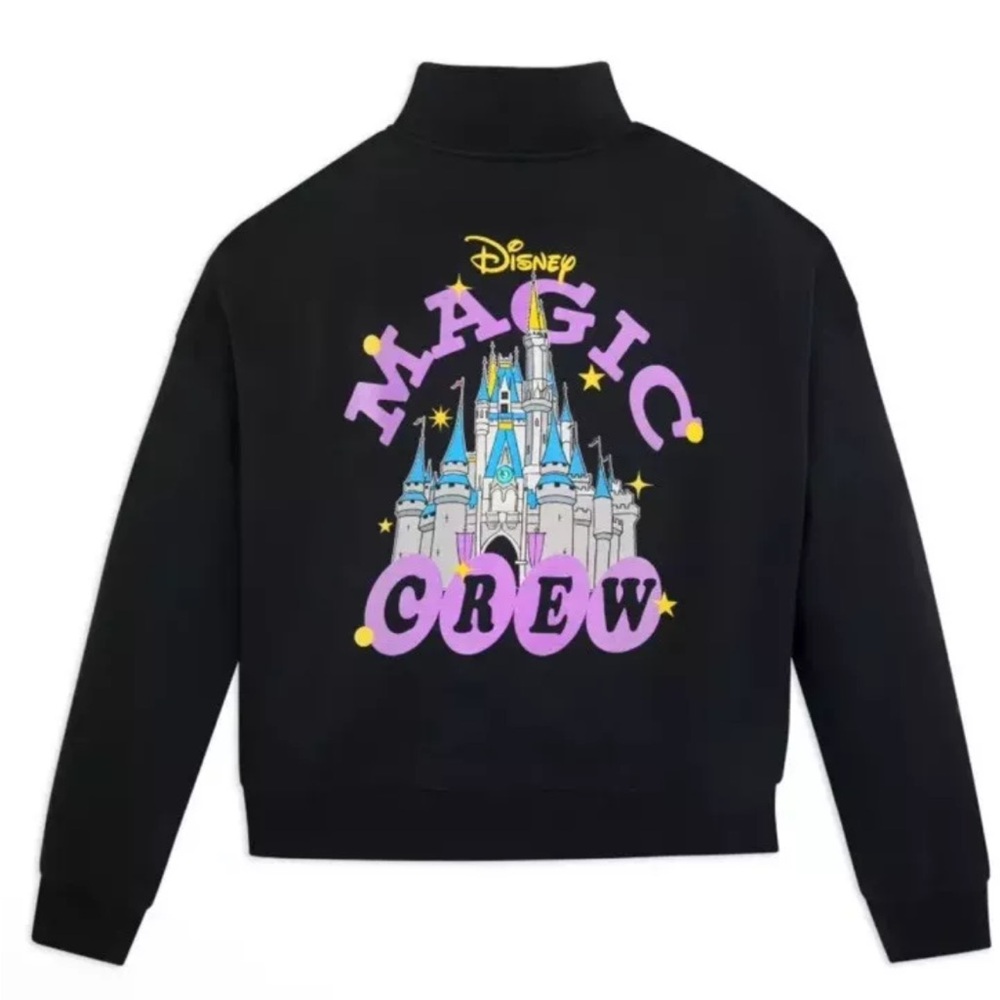 Disneyland Magic Crew Black Quarter Zip Sweatshirt with Purple and Blue Castle